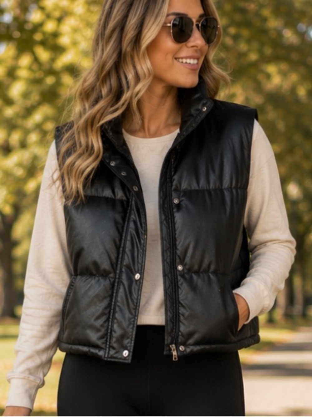 A New Day Black Faux Leather Puffer Vest Size Medium
